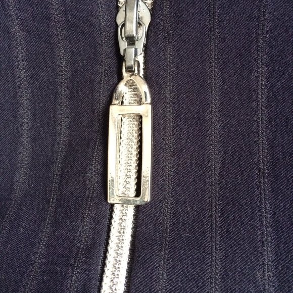 Vintage Joseph Ribkoff Womens Striped Jacket Sz 10 Navy Blue Belted Zip Closure - Picture 6 of 10